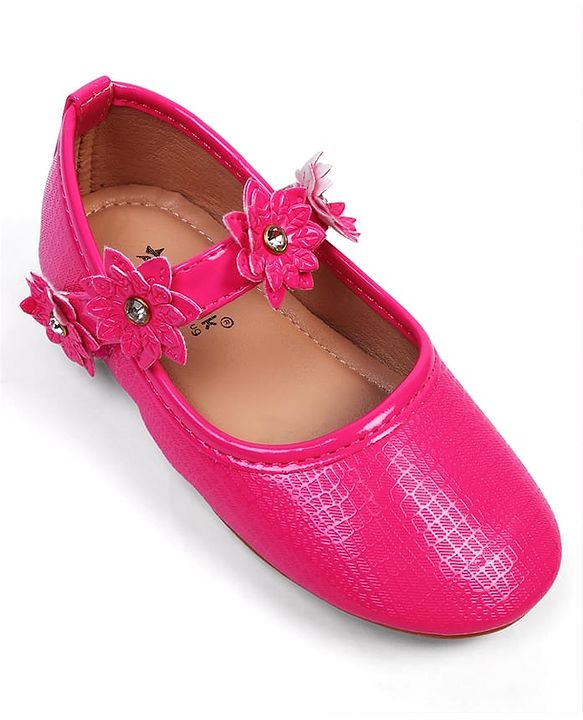 Cute Walk by Babyhug Velcro Closure Ballerinas With Floral Applique - Fuchsia