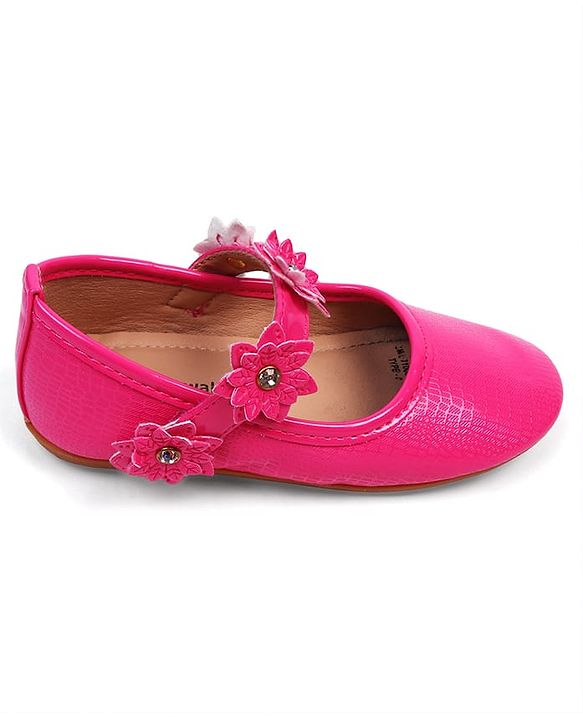 Cute Walk by Babyhug Velcro Closure Ballerinas With Floral Applique - Fuchsia