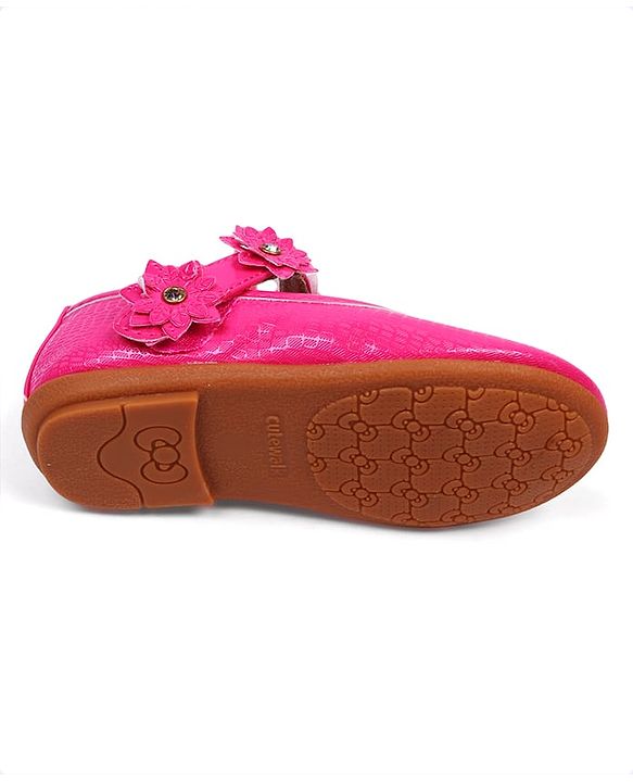 Cute Walk by Babyhug Velcro Closure Ballerinas With Floral Applique - Fuchsia