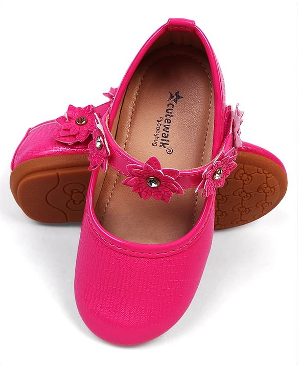 Cute Walk by Babyhug Velcro Closure Ballerinas With Floral Applique - Fuchsia