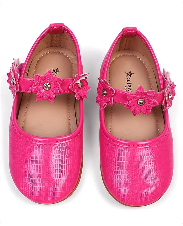 Cute Walk by Babyhug Velcro Closure Ballerinas With Floral Applique - Fuchsia