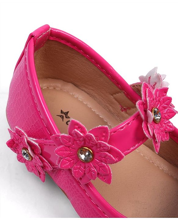 Cute Walk by Babyhug Velcro Closure Ballerinas With Floral Applique - Fuchsia
