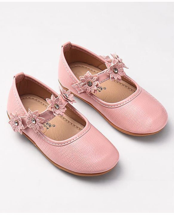 Cute Walk by Babyhug Velcro Closure Ballerinas With Floral Applique - Fuchsia