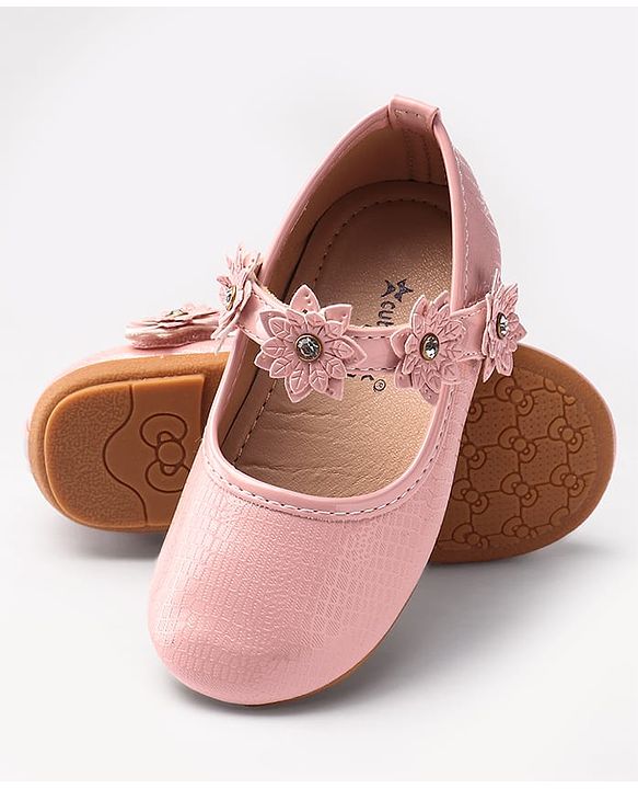 Cute Walk by Babyhug Velcro Closure Ballerinas With Floral Applique - Fuchsia