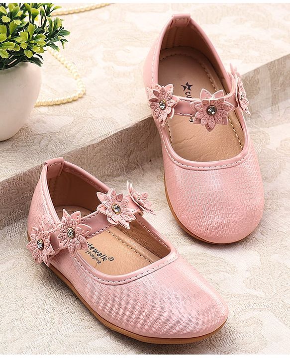 Cute Walk by Babyhug Velcro Closure Ballerinas With Floral Applique - Fuchsia