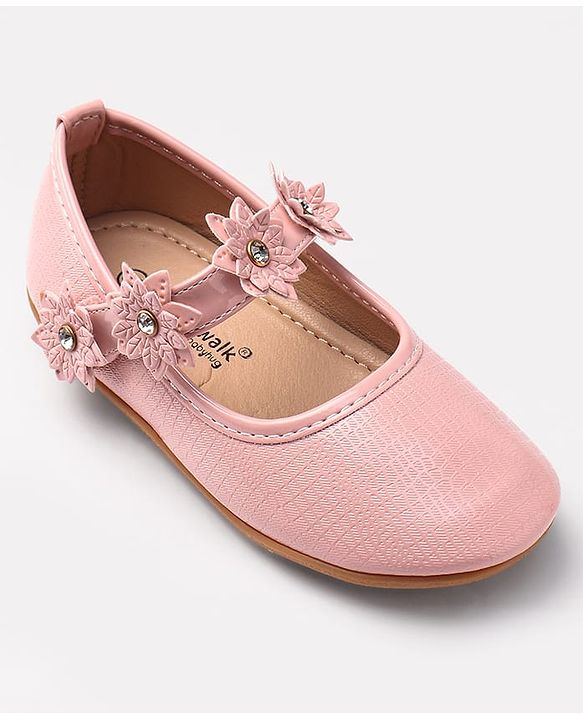 Cute Walk by Babyhug Velcro Closure Ballerinas With Floral Applique - Fuchsia