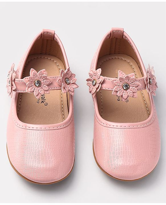 Cute Walk by Babyhug Velcro Closure Ballerinas With Floral Applique - Fuchsia