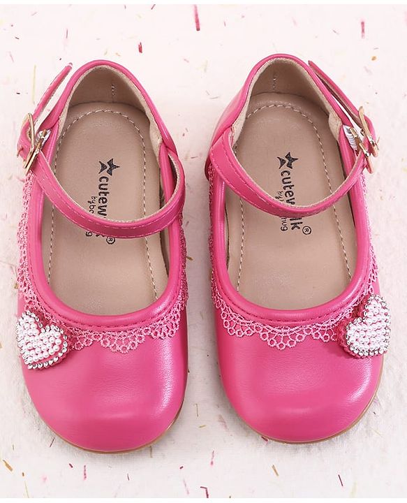Cute Walk by Babyhug Buckle Closure Ballerinas With Pearl Detailing - Pink