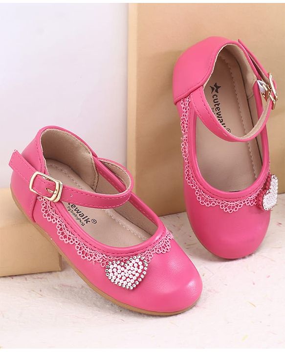 Cute Walk by Babyhug Buckle Closure Ballerinas With Pearl Detailing - Pink