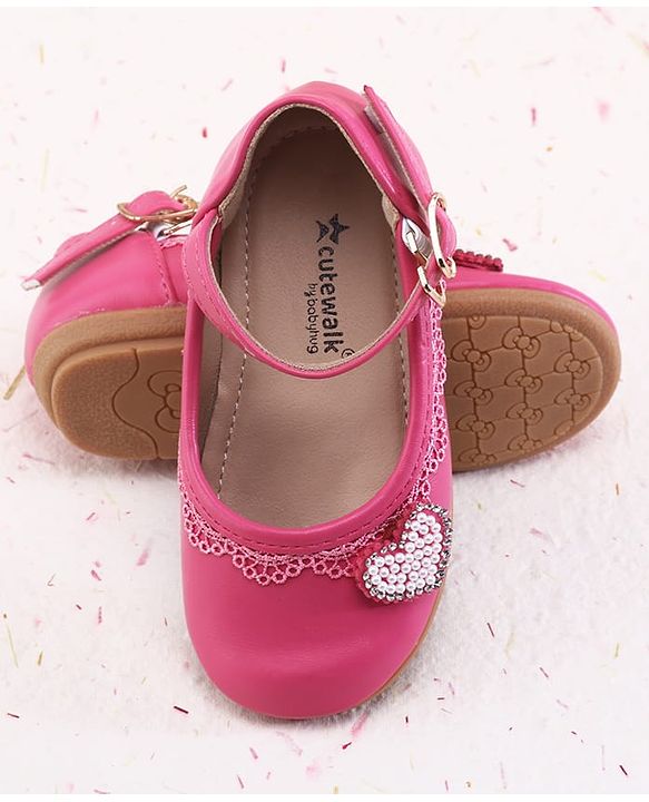Cute Walk by Babyhug Buckle Closure Ballerinas With Pearl Detailing - Pink