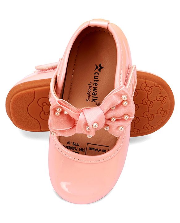 Cute Walk by Babyhug Velcro Closure Ballerina With Bow Applique - Pink