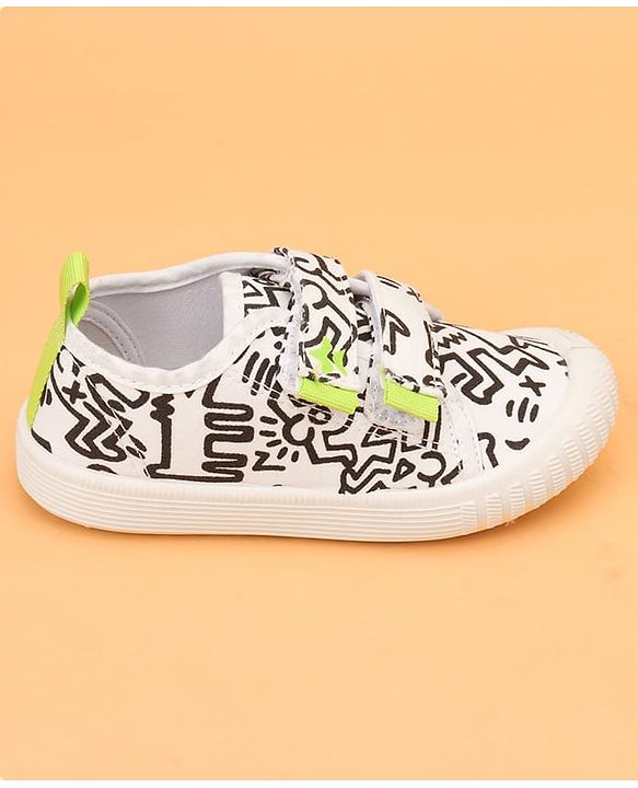 Cute Walk by Babyhug Velcro Closure Abstract Printed Casual Shoes - White & Lime Green