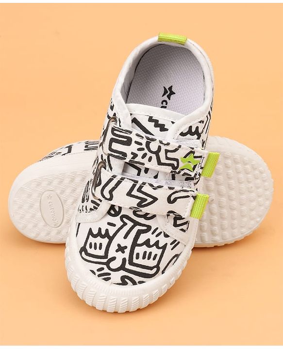Cute Walk by Babyhug Velcro Closure Abstract Printed Casual Shoes - White & Lime Green