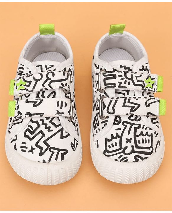 Cute Walk by Babyhug Velcro Closure Abstract Printed Casual Shoes - White & Lime Green