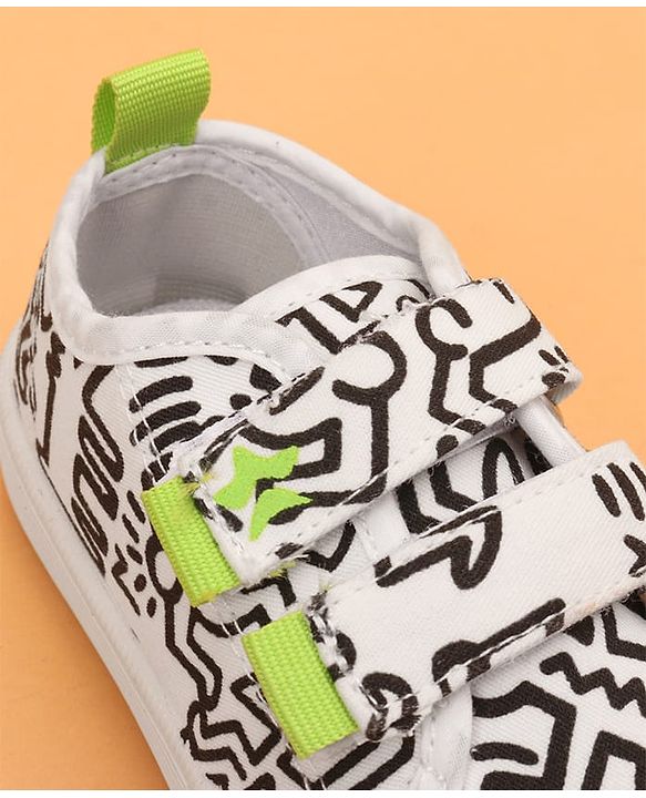 Cute Walk by Babyhug Velcro Closure Abstract Printed Casual Shoes - White & Lime Green