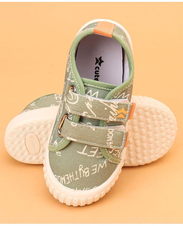 Cute Walk by Babyhug Velcro Closure Abstract Printed Casual Shoes - White & Lime Green