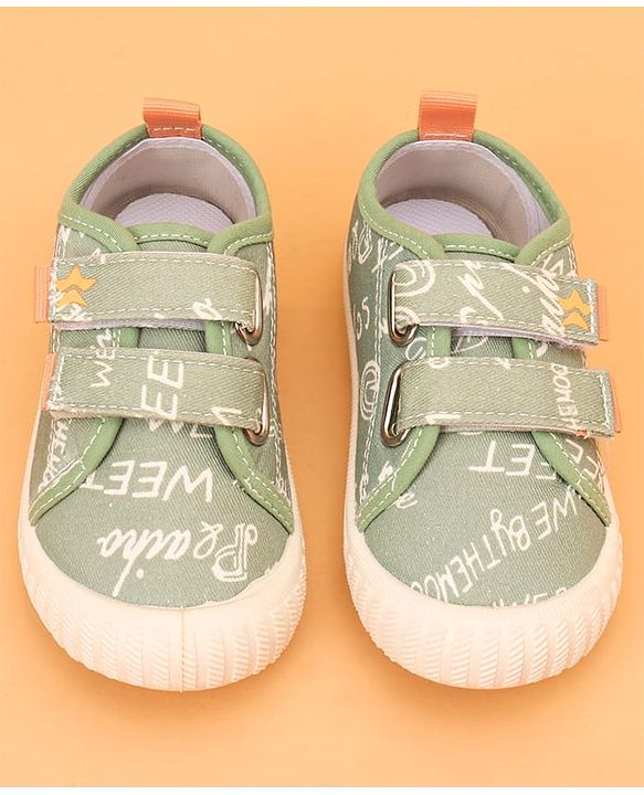Cute Walk by Babyhug Velcro Closure Abstract Printed Casual Shoes - White & Lime Green