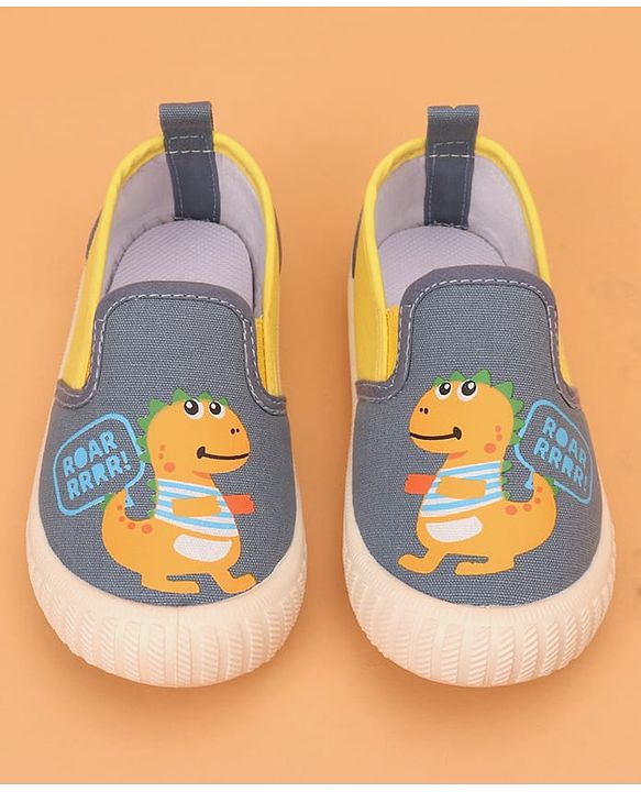 Cute Walk by Babyhug Slip On Casual Shoes with Dino Print - Light Blue & Yellow