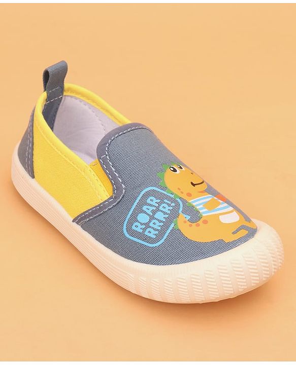 Cute Walk by Babyhug Slip On Casual Shoes with Dino Print - Light Blue & Yellow