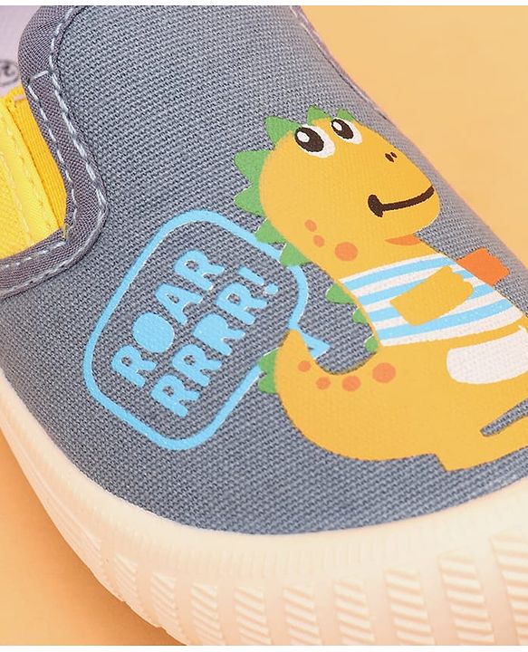 Cute Walk by Babyhug Slip On Casual Shoes with Dino Print - Light Blue & Yellow