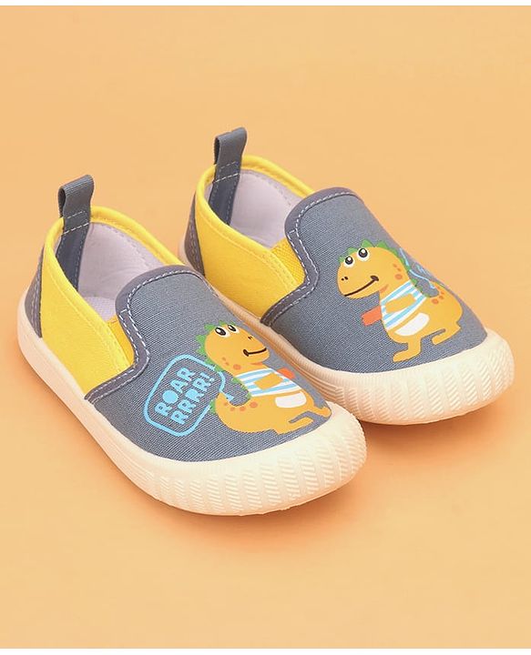 Cute Walk by Babyhug Slip On Casual Shoes with Dino Print - Light Blue & Yellow