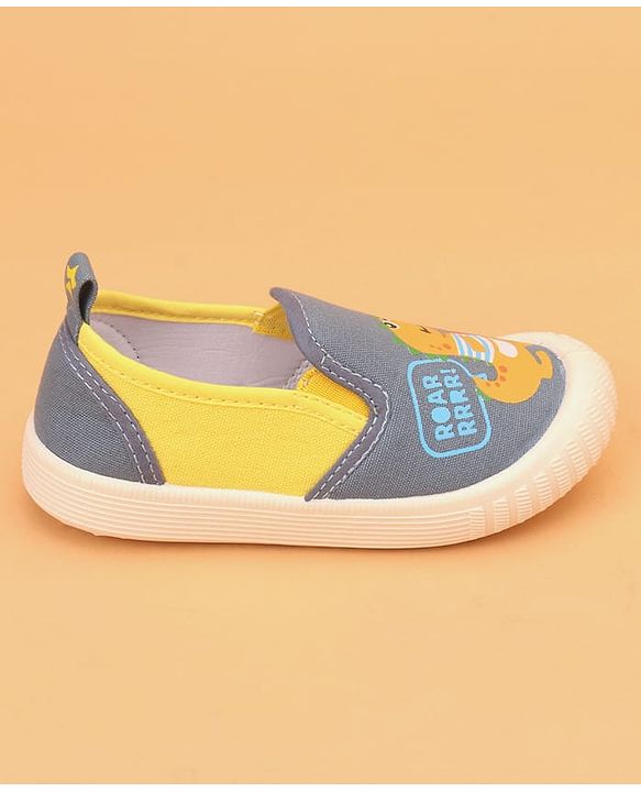 Cute Walk by Babyhug Slip On Casual Shoes with Dino Print - Light Blue & Yellow