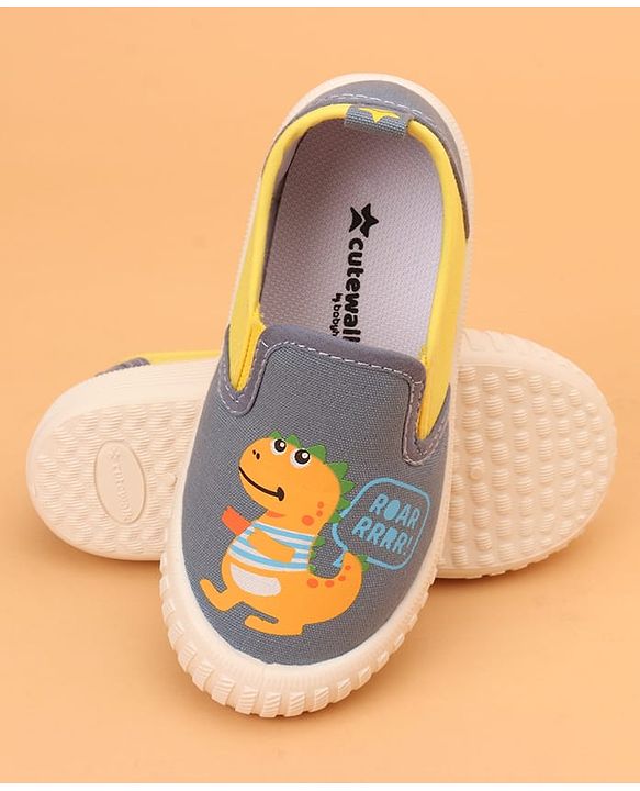 Cute Walk by Babyhug Slip On Casual Shoes with Dino Print - Light Blue & Yellow