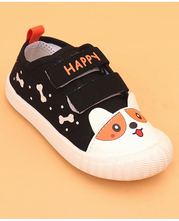 Cute Walk by Babyhug Velcro Closure Puppy Printed Casual Shoes - Black