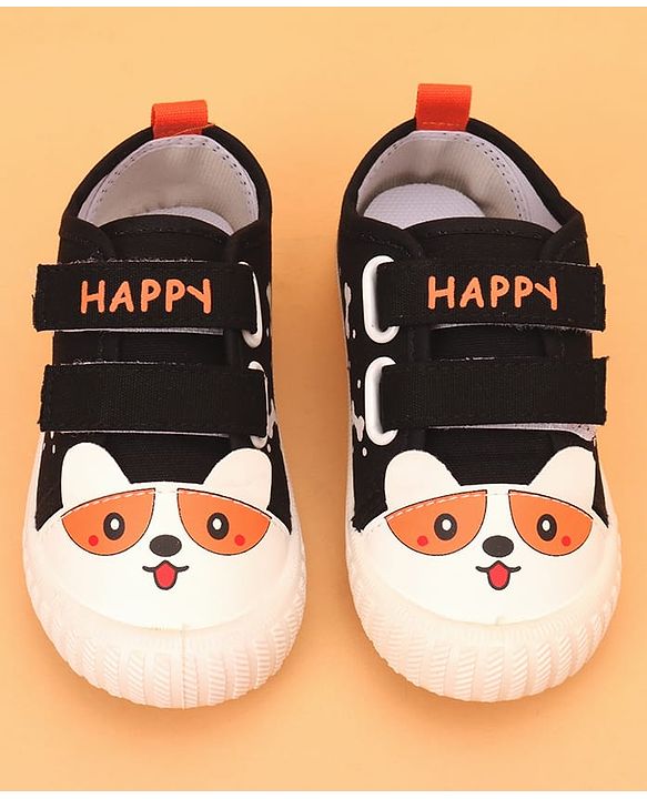 Cute Walk by Babyhug Velcro Closure Puppy Printed Casual Shoes - Black