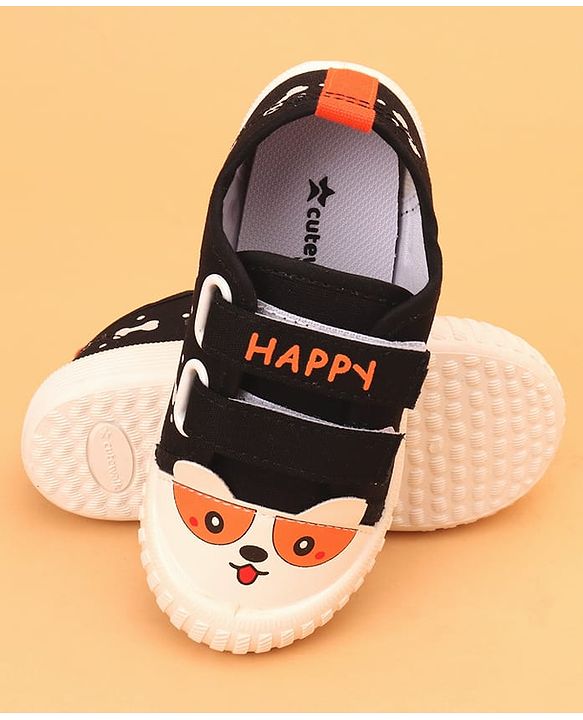 Cute Walk by Babyhug Velcro Closure Puppy Printed Casual Shoes - Black