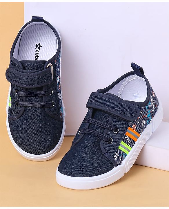 Cute Walk By Babyhug Casual Shoes with Velcro Closure Canvas & Tape Detailing - Navy Blue