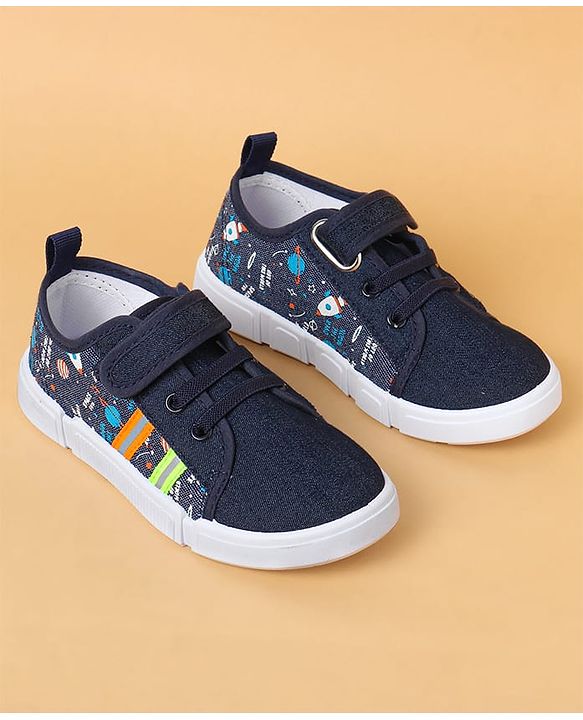 Cute Walk By Babyhug Casual Shoes with Velcro Closure Canvas & Tape Detailing - Navy Blue