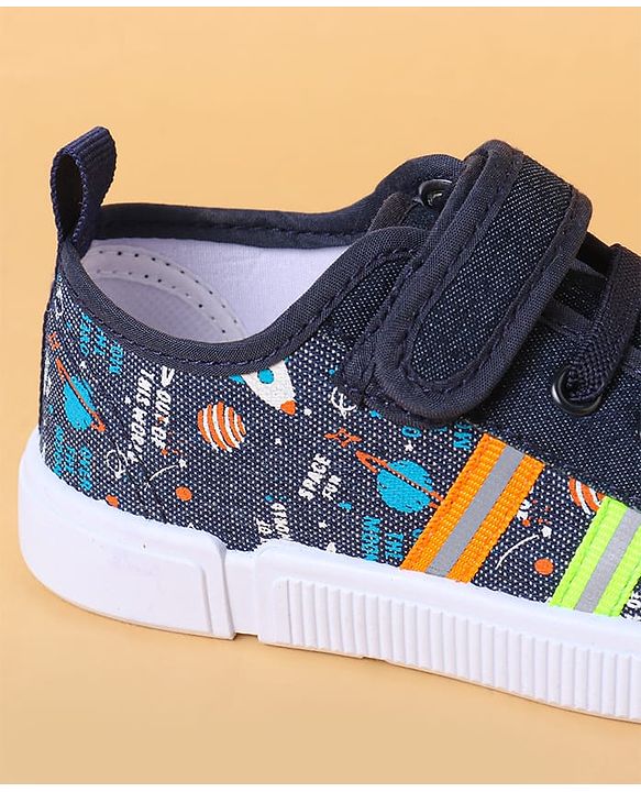 Cute Walk By Babyhug Casual Shoes with Velcro Closure Canvas & Tape Detailing - Navy Blue
