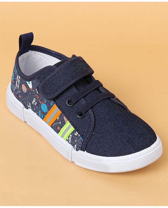 Cute Walk By Babyhug Casual Shoes with Velcro Closure Canvas & Tape Detailing - Navy Blue