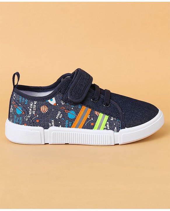 Cute Walk By Babyhug Casual Shoes with Velcro Closure Canvas & Tape Detailing - Navy Blue