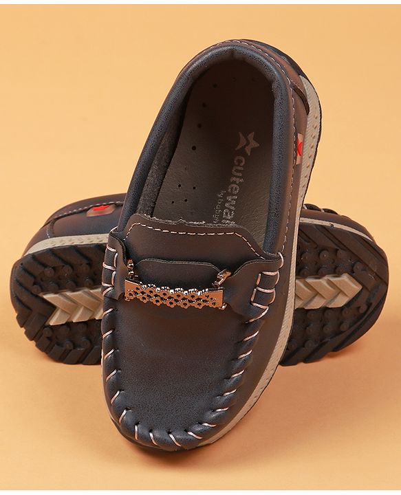 Cute Walk By Babyhug Slip On Loafers With Stitch Detailing - Navy Blue