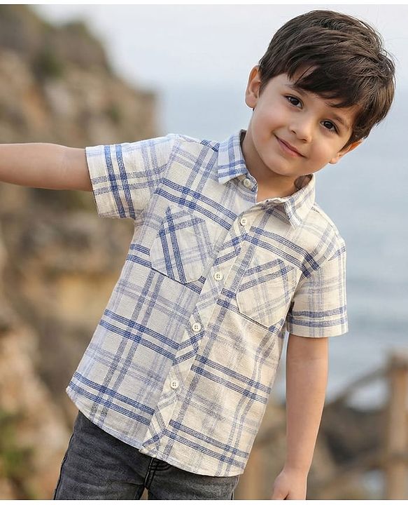 Babyhug Cotton Woven Half Sleeves Checkered Shirt- White