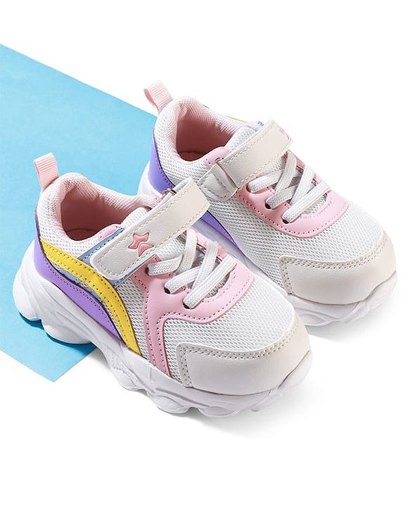 Cute Walk by Babyhug Velcro Closure Colour Block Casual Shoes With Lace Detailing - Pink