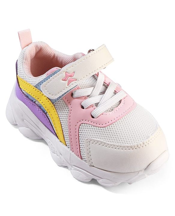 Cute Walk by Babyhug Velcro Closure Colour Block Casual Shoes With Lace Detailing - Pink