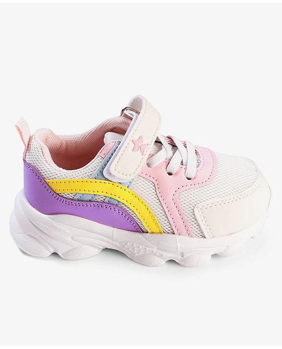 Cute Walk by Babyhug Velcro Closure Colour Block Casual Shoes With Lace Detailing - Pink