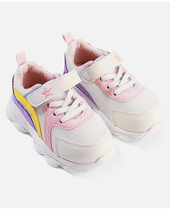 Cute Walk by Babyhug Velcro Closure Colour Block Casual Shoes With Lace Detailing - Pink