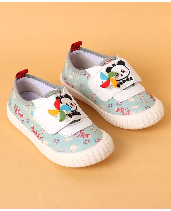 Cute Walk by Babyhug Casual Shoes with Velcro Closure Floral Print & Panda Applique - Green
