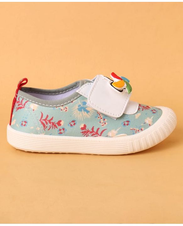 Cute Walk by Babyhug Casual Shoes with Velcro Closure Floral Print & Panda Applique - Green