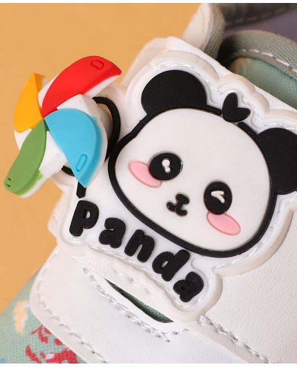 Cute Walk by Babyhug Casual Shoes with Velcro Closure Floral Print & Panda Applique - Green