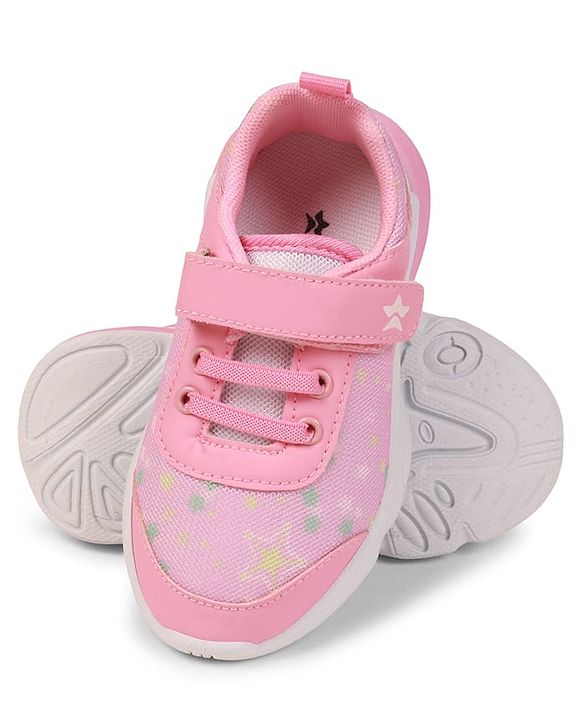 Cute Walk by Babyhug Velcro Closure Sneaker Shoes With Star Print - Pink