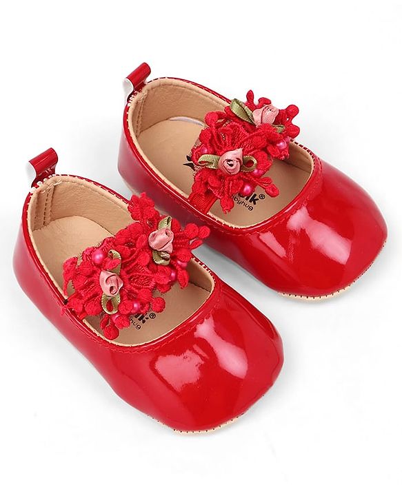 Cute Walk by Babyhug Slip On Booties with Floral Applique - Red