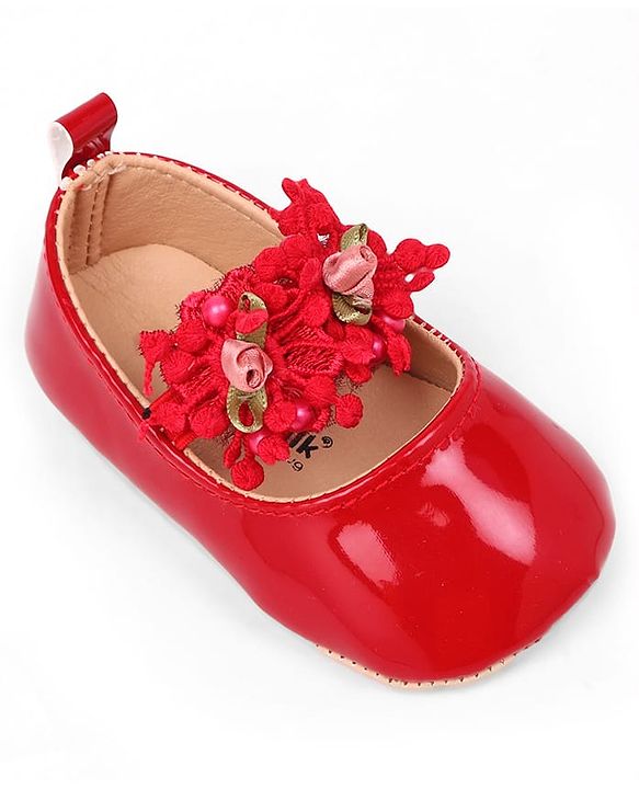 Cute Walk by Babyhug Slip On Booties with Floral Applique - Red