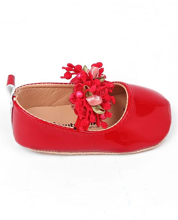 Cute Walk by Babyhug Slip On Booties with Floral Applique - Red