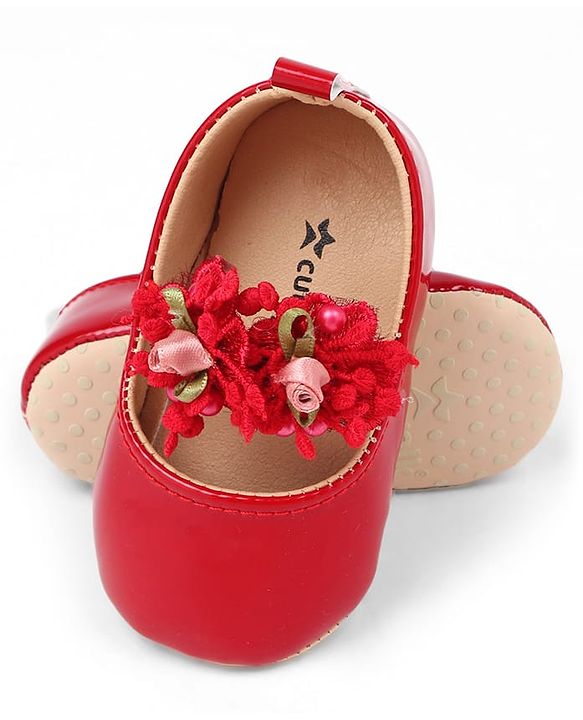 Cute Walk by Babyhug Slip On Booties with Floral Applique - Red