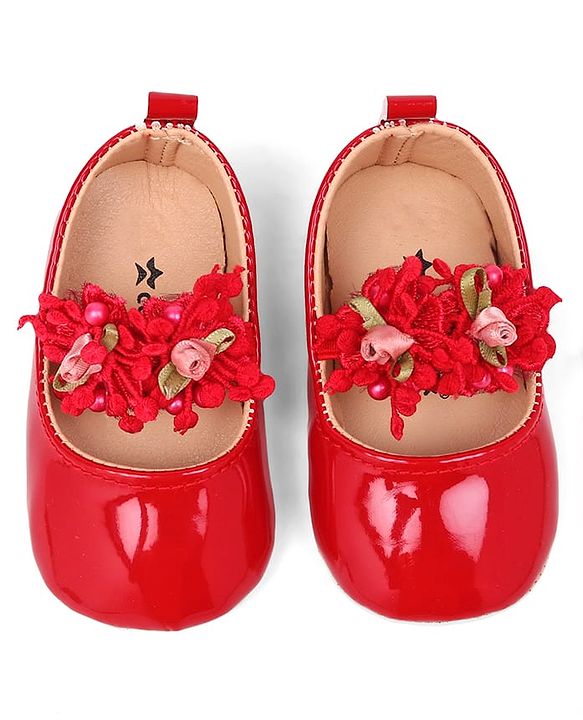 Cute Walk by Babyhug Slip On Booties with Floral Applique - Red